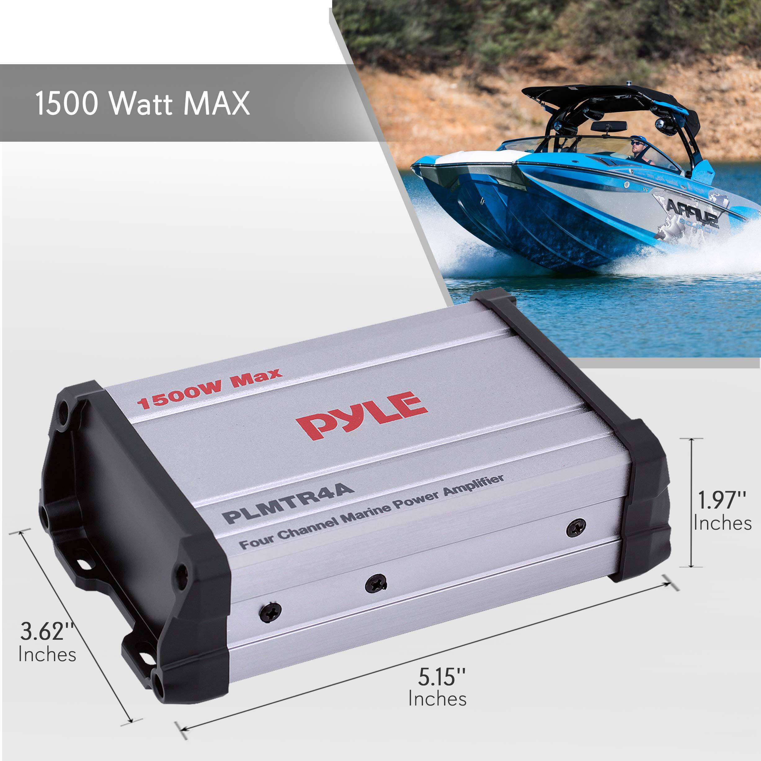 1500 Watt MAX - APFLE Max 1500W PYLE Amplifier PLMTR4A Power Marine Four Channel 1.97" Inches 3.62" Inches 5.15" Inches
