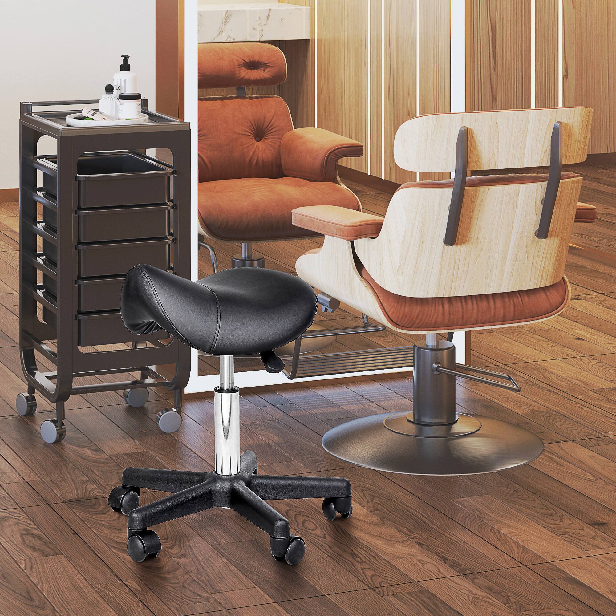 Alt View 1. Homcom - Rolling Saddle Stool: Swivel Salon Chair Faux Leather w/Adjustable Height Wheels for Spa, Salon, Office - Black.