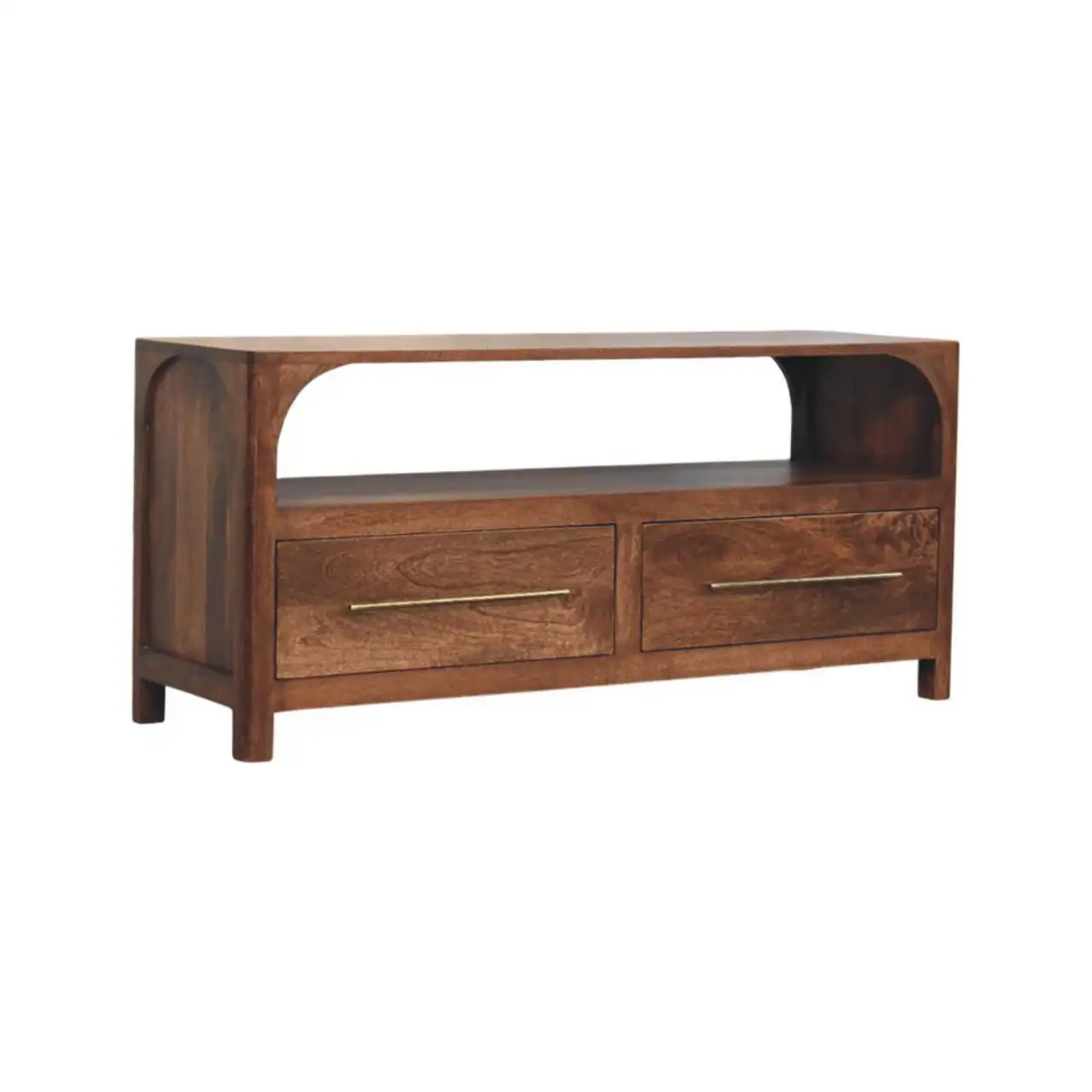 Left. Artisan Furniture - Artisan Furniture Solid Wood Arc-Line Media Console, 2 Drawers and 1 Shelf, Brown - Brown.