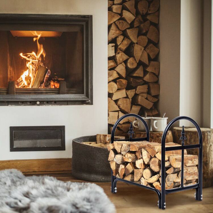 Left. Mondawe - 2 Feet Outdoor Heavy Duty Steel Firewood Storage Holder - Black.