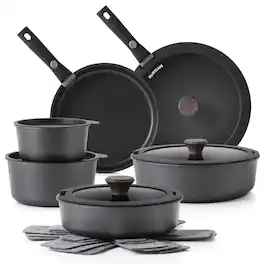 SENSARTE - 18Pcs Nonstick Pots and Pans Set with Detachable Handle, Induction Compatible, Stackable, Dishwasher/Oven Safe - Black