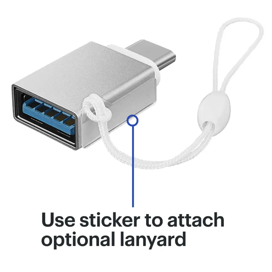 Use sticker to attach optional lanyard.