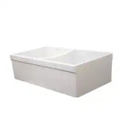 Whitehaus - Farmhaus Fireclay Quatro Alcove Reversible Double Bowl Sink with 2" Lip on One Side and 2 ½" Lip on the Opposite Side - White