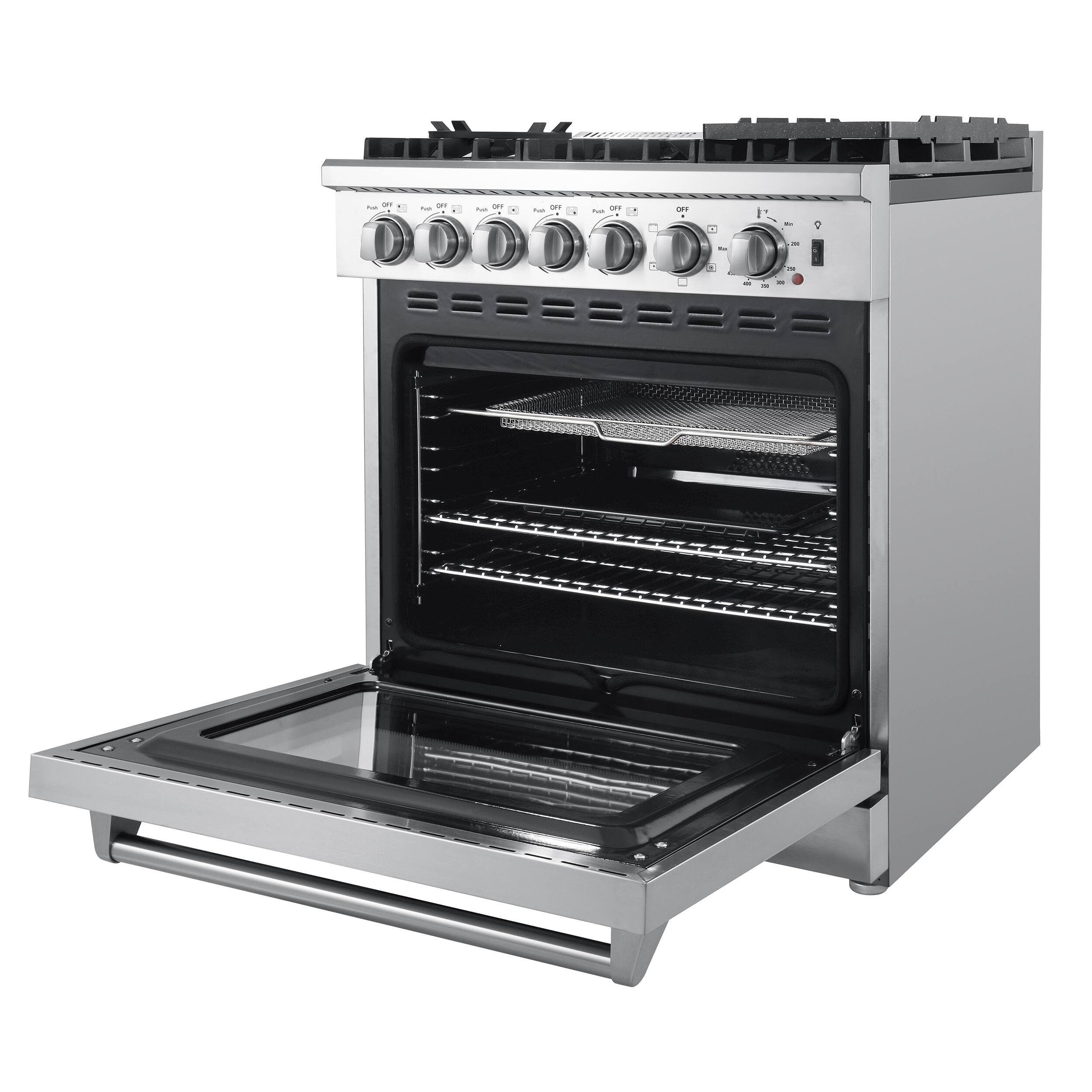 Left. Forno Appliances - Lazio Alta Qualita 4.62 Cu. Ft. Freestanding Dual Fuel Range with Convection Oven - Stainless Steel.