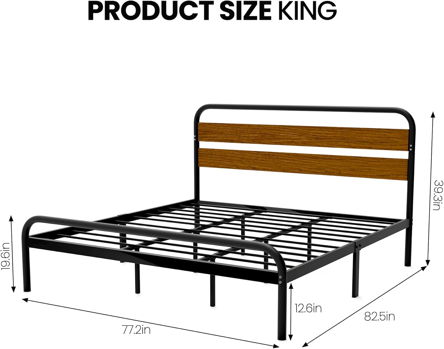 PRODUCT SIZE KING

- Length: 82.5in
- Width: 77.2in
- Height: 39.3in
- Depth: 19.6in
- Bed Height: 12.6in