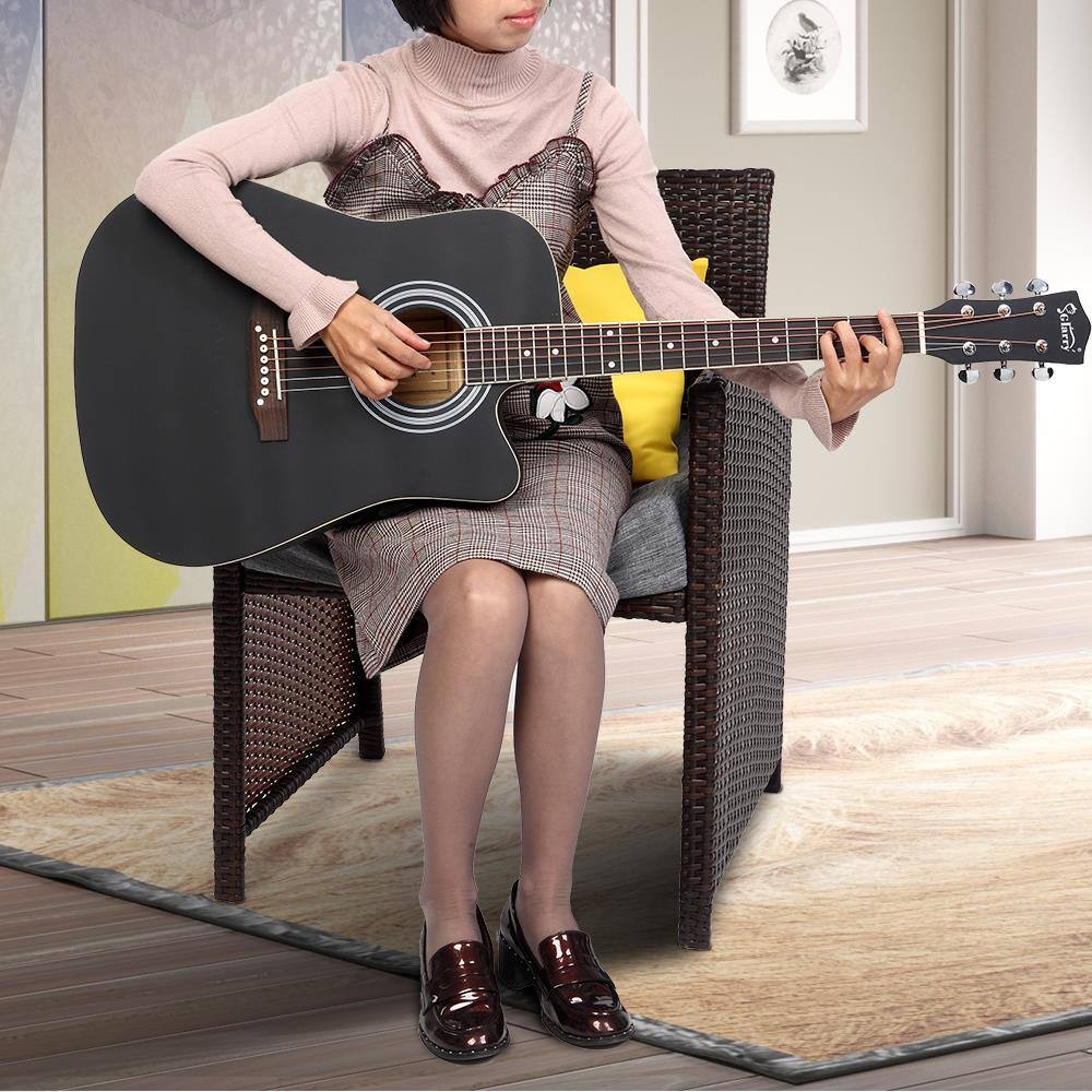 Alt View 3. Winado - 41" Full Size Adult 6 Strings Cutaway Folk Acoustic Guitar With Bag Black.