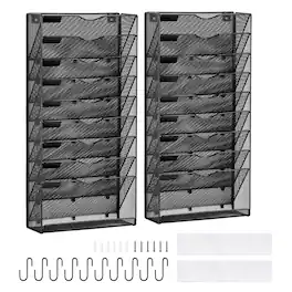 VEVOR - File Wall Rack, Two-Piece 10 Pockets Mesh Wall File Holder, Wall Mounted Magazine Mail Paper & Document Storage Folder - Black