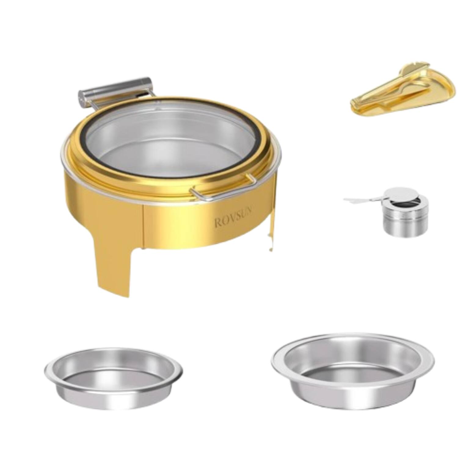 Front. Home Collection - 6 Qt Gold Roll-Top Chafing Dish Buffet Set - Gold.