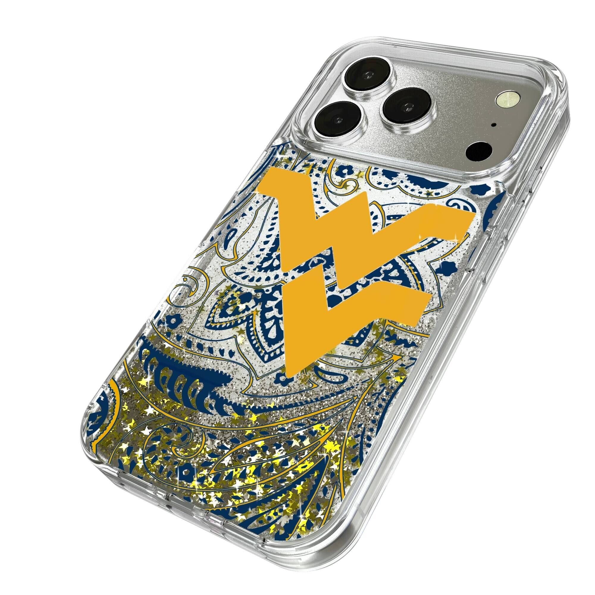 Alt View 1. Keyscaper - West Virginia Mountaineers iPhone Glitter Paisley Design Case - 17 Pro - Multicolor.