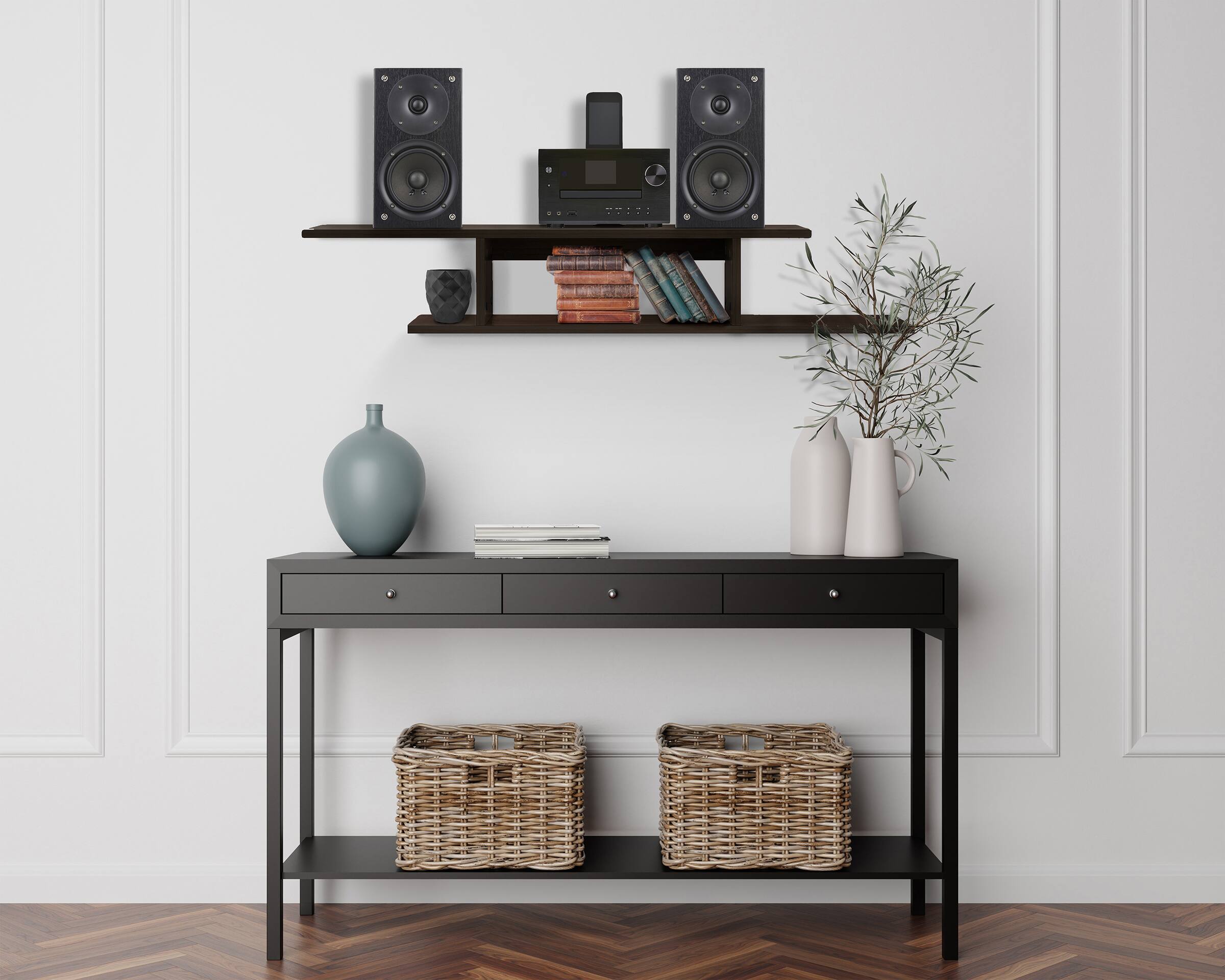 Angle. AdirHome - Floating Wall Shelf - Black.