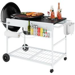 JETRANSPORT - Outdoor Grill Cart Table With Stainless Steel Top For Kitchen Prep And Bbq Island Side Handle - Silver Kettle Grill Cart
