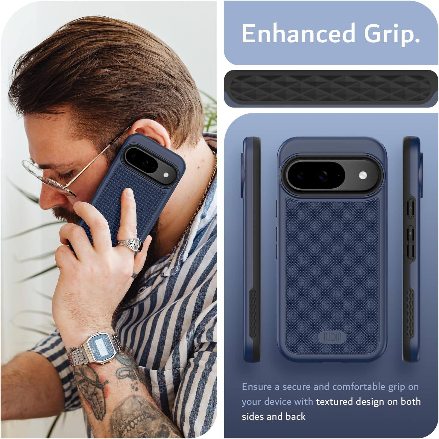 Enhanced Grip.

Ensure a secure and comfortable grip on your device with textured design on both sides and back.