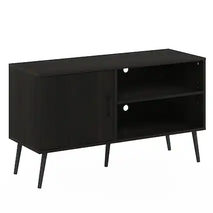 Front. Furinno - Claude Mid Century Style TV Stand with Wood Legs, One Cabinet Two Shelves - Espresso.