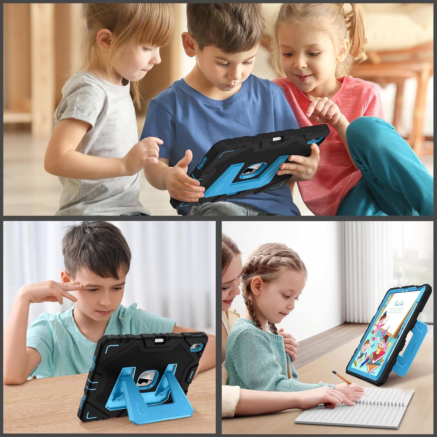 Alt View 5. Fintie - Case for iPad Air 11-inch M4/M3/M2 (2026/2025/2024)/iPad Air 5th/4th Gen 10.9" Rugged Cover Built-in Kickstand - Black/Blue.