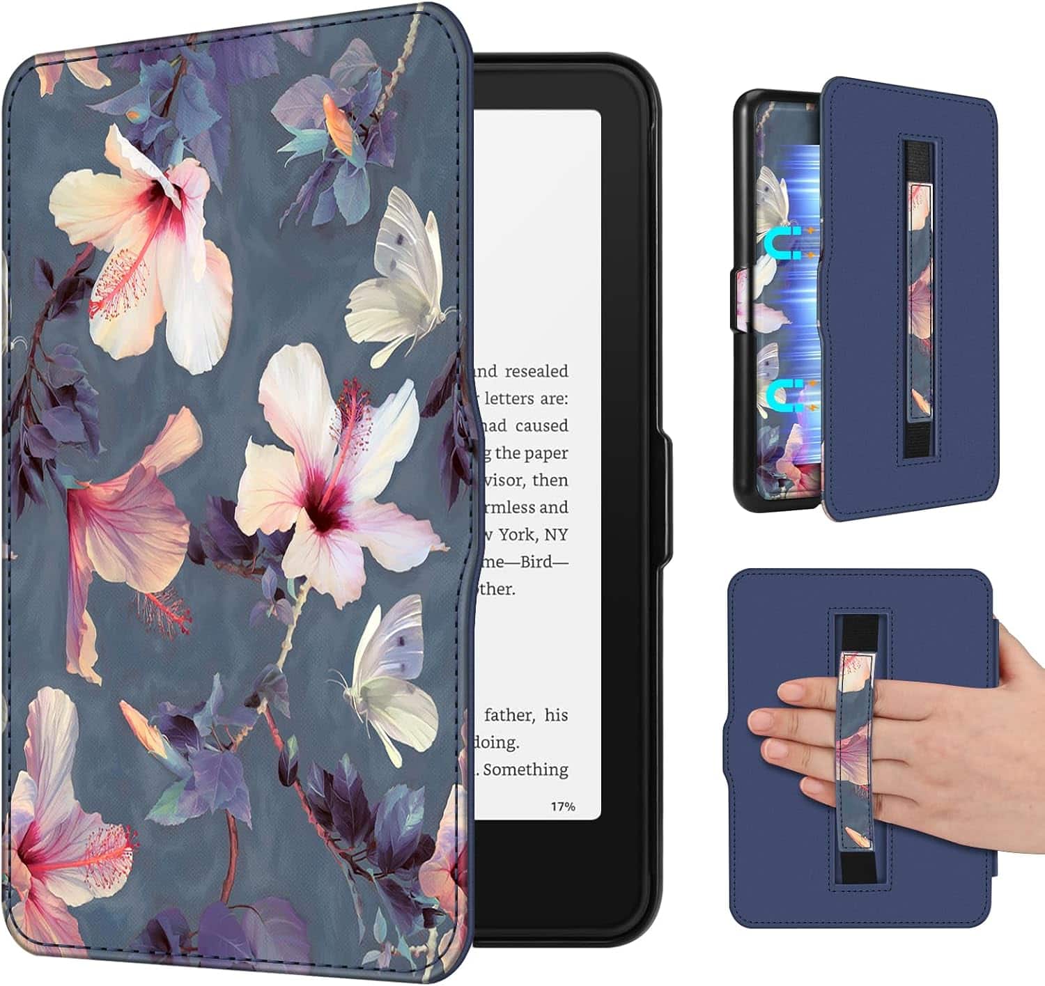 Fintie - Case for 7" Kindle Paperwhite 12th Gen 2024 & Kindle Colorsoft Lightweight Slim Hard Back Shell Cover w/Hand Strap - Blooming Hibiscus