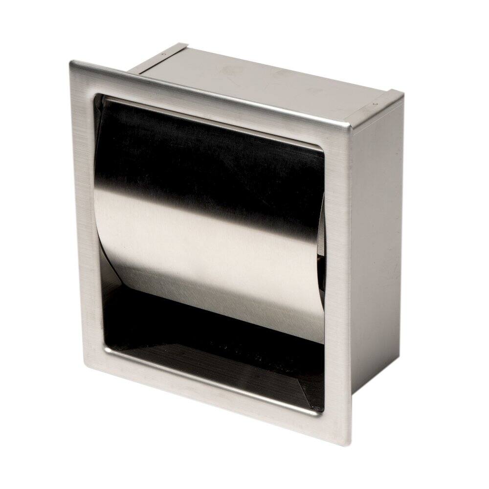 Left. Alfi - Brushed Stainless Steel Recessed Toilet Paper Holder with Cover - Silver.