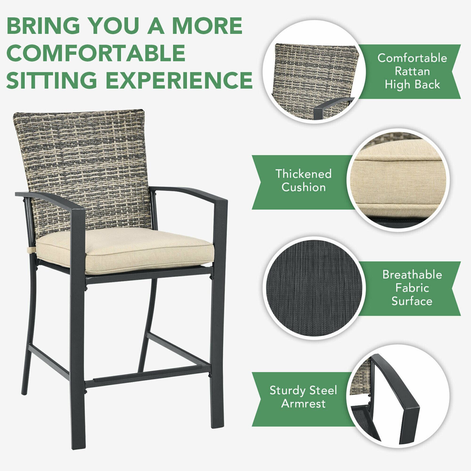 BRING YOU A MORE COMFORTABLE SITTING EXPERIENCE

- Comfortable Rattan High Back
- Thickened Cushion
- Breathable Fabric Surface
- Sturdy Steel Armrest