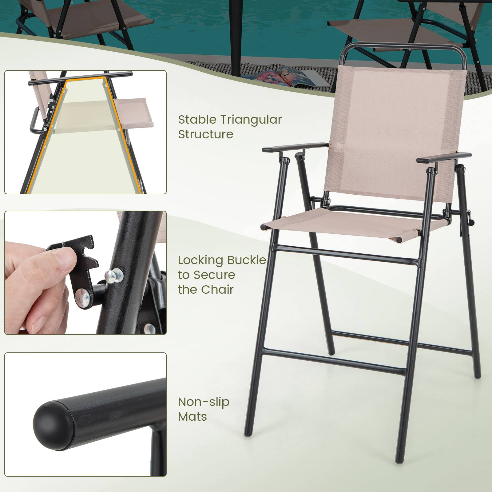 Stable Triangular Structure, Locking Buckle to Secure the Chair, Non-slip Mats