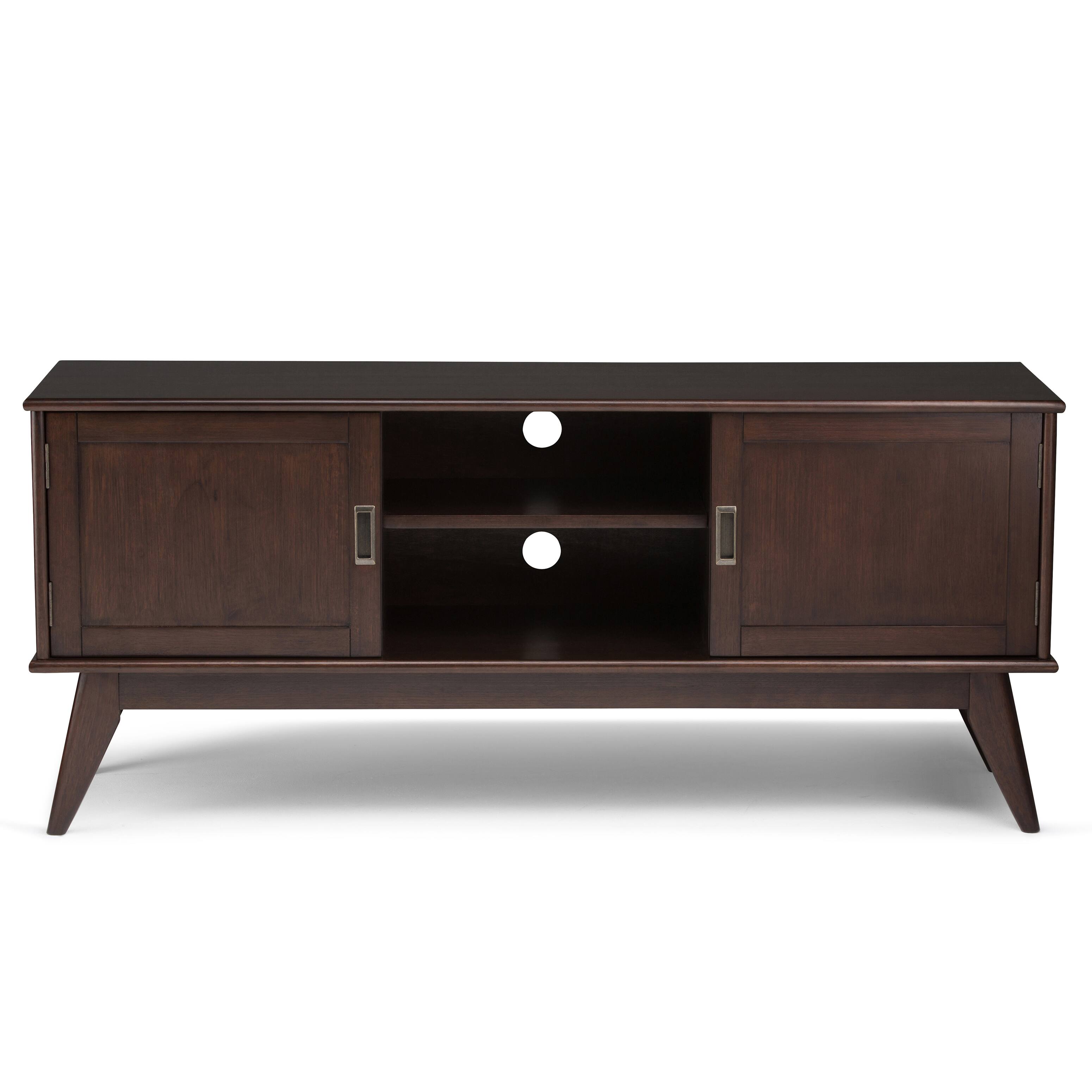 Alt View 3. Simpli Home - Draper SOLID HARDWOOD 60 inch Wide Mid Century Modern TV Media Stand in Medium Auburn Brown For TVs up to 65 inches - Medium Auburn Brown.