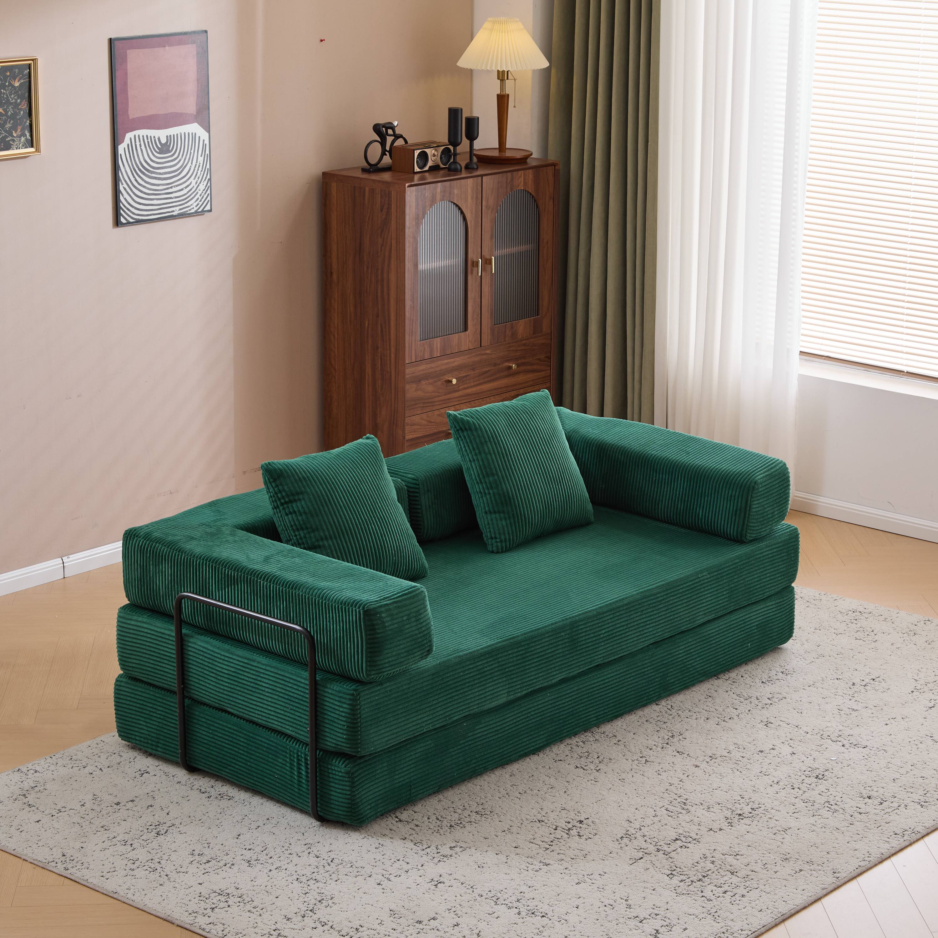 Alt View 7. GOODSILO - Convertible Floor Sofa Bed - Futon Couch Lounge Sleeper with Pillow Back Support & Armrests - Dark Green.