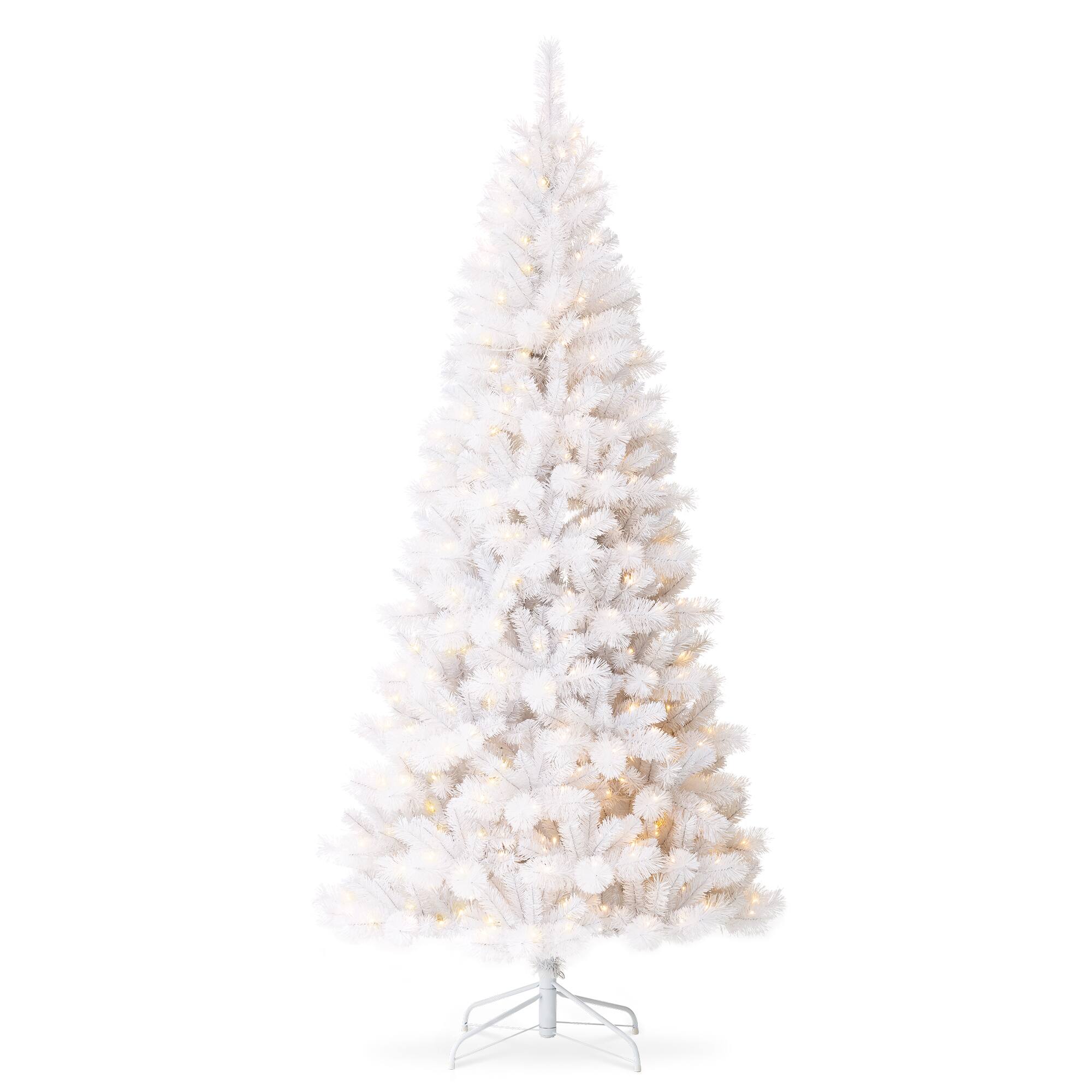 Angle. Glitzhome - 8ft Pre-Lit White Pine Full-size Artificial Christmas Tree with 500 Warm White Lights - White.