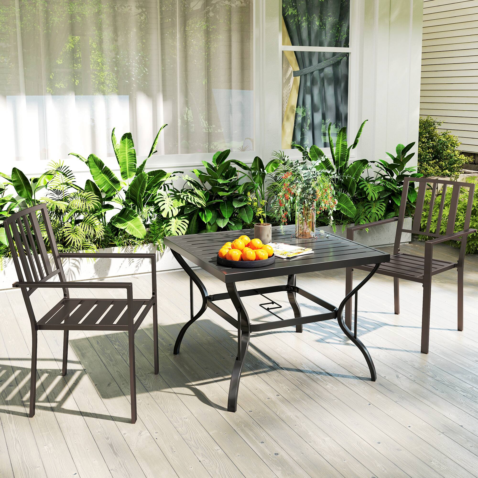 Alt View 7. Outsunny - Set of 2 Patio Dining Chairs, Stackable Outdoor Garden Bistro Chairs with Metal Slatted Seat & Backrest for Yard - Brown.