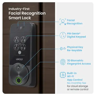 Lockly - Visage Smart Lock Wi-Fi Deadbolt Keyway/Fingerprint/Facial Unlock - Matte Black - Matte Black