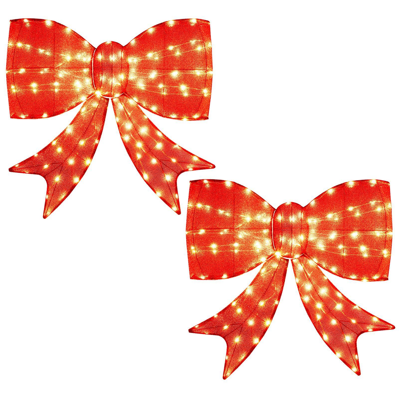 Front. Costway - Costway 2 PCS 37" Pre-lit Large Xmas Bows with 150 Warm White LED Lights, Hanging Rings - Red.