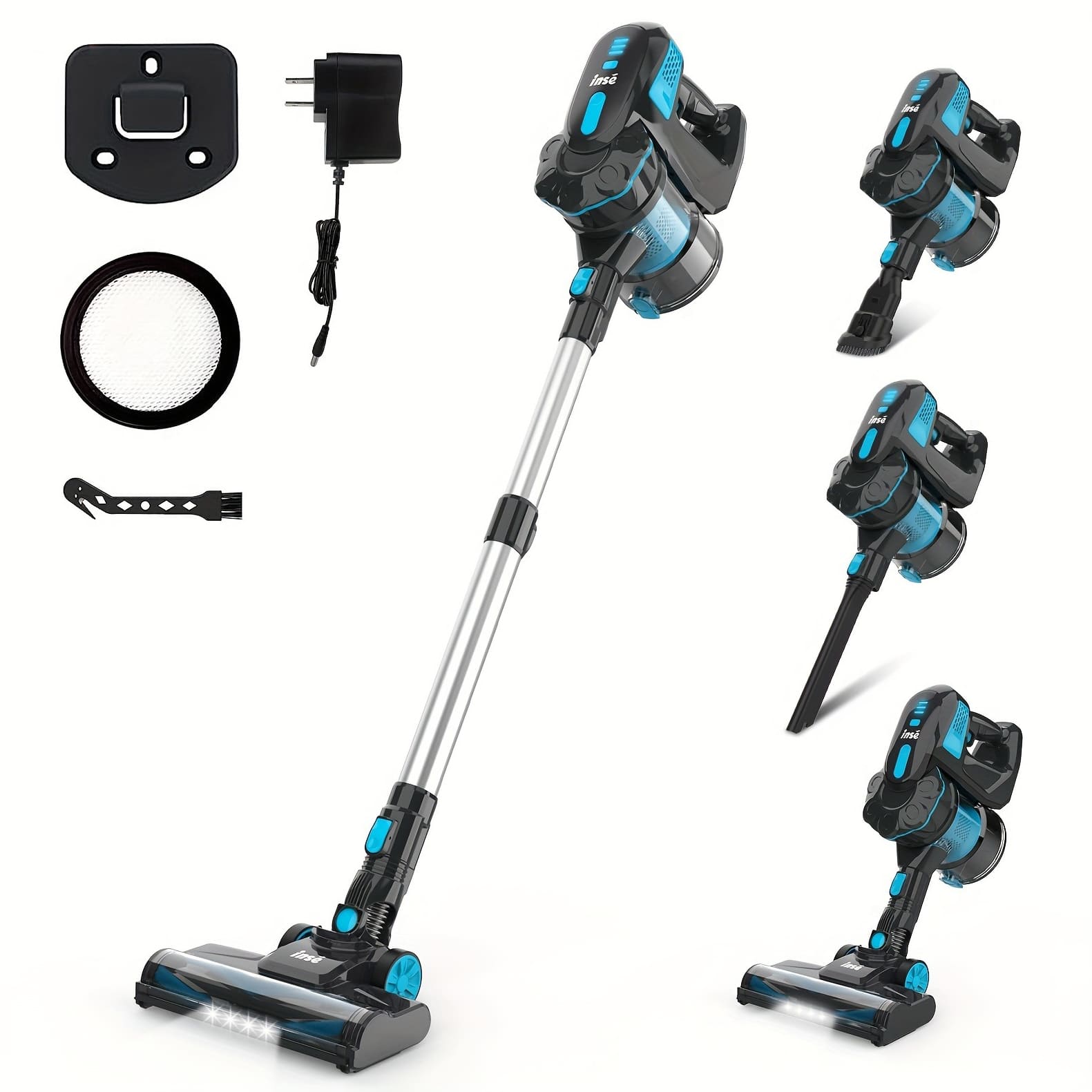 INSE - V770 Cordless Vacuum Cleaner, 6 in 1 Lightweight Stick Vacuum with Powerful Suction, For Hard Floor Carpet Pet Hair Home - Blue