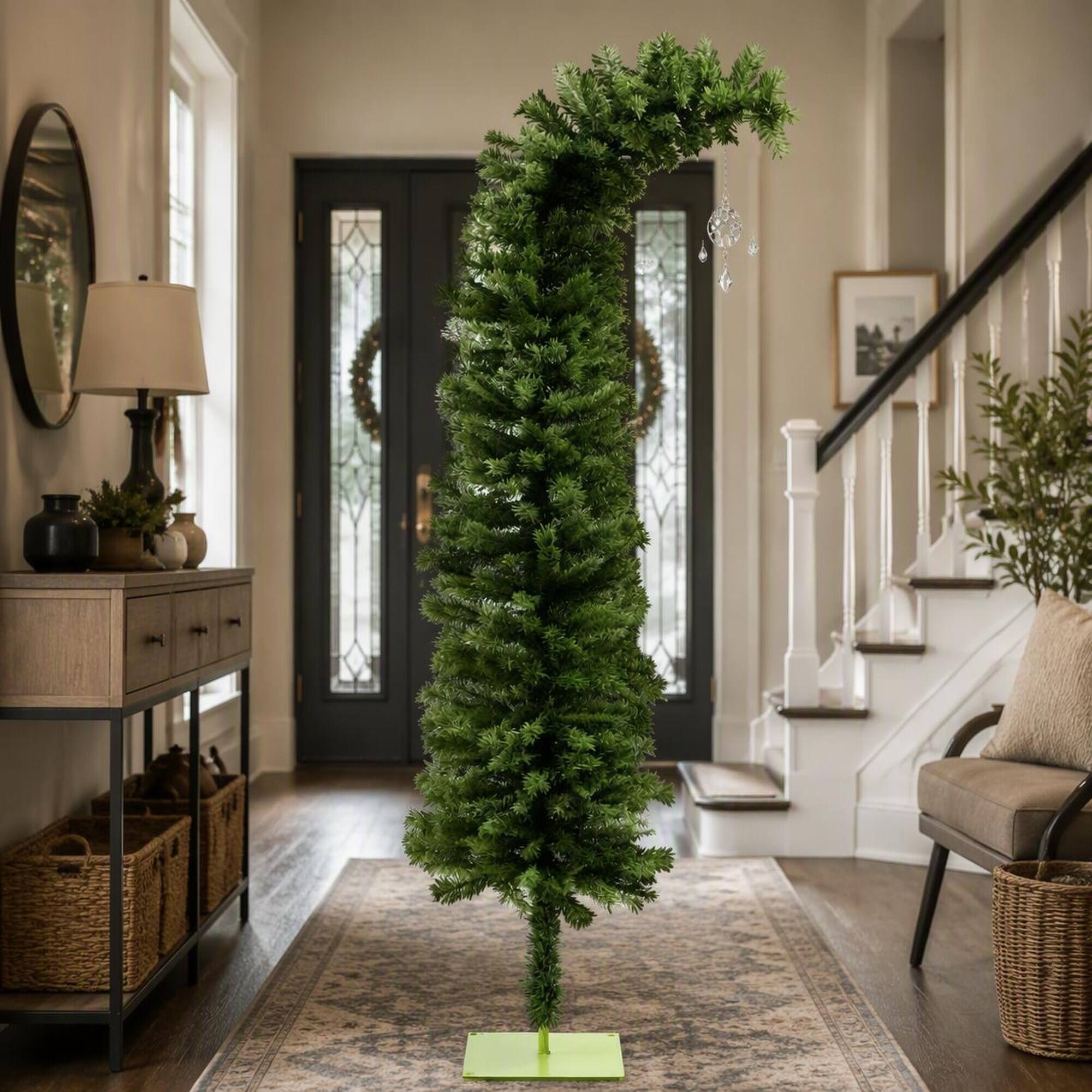 Alt View 1. RYHNUYNE - Pencil Christmas Tree, Bendable Artificial Branches 400 Branch Tips Sturdy Base Slim Space-Saving Holiday Decor - Green.