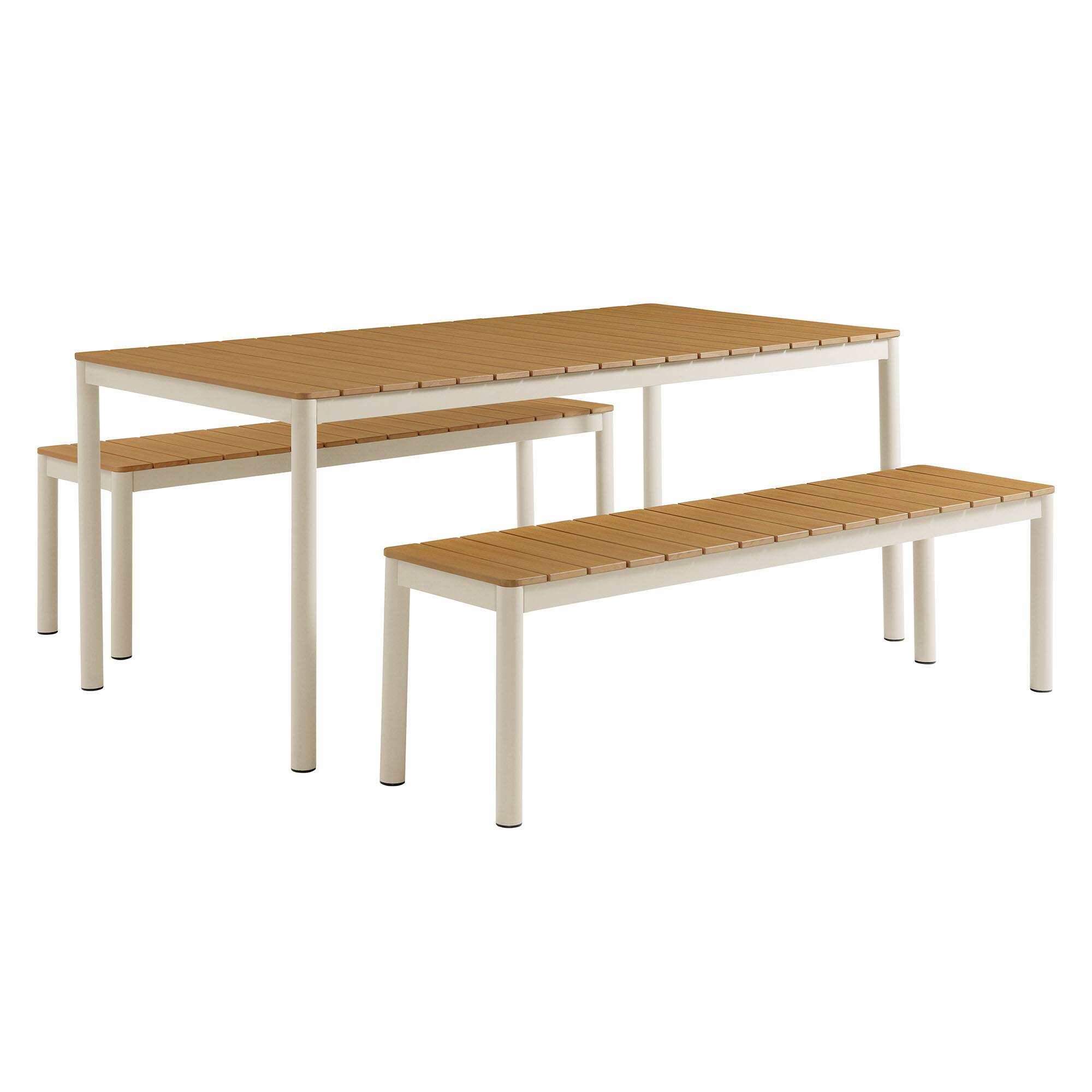 Angle. Modway - Finn Outdoor Patio Aluminum Faux Wood Dining Set with Benches by Modway - Natural.
