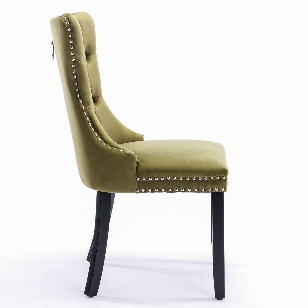 Back. Loheer - Loheer Olive Green Velvet Dining Chairs Set of 2, Tufted Upholstered High Back Chairs with Nailhead Trim - Olive Green.