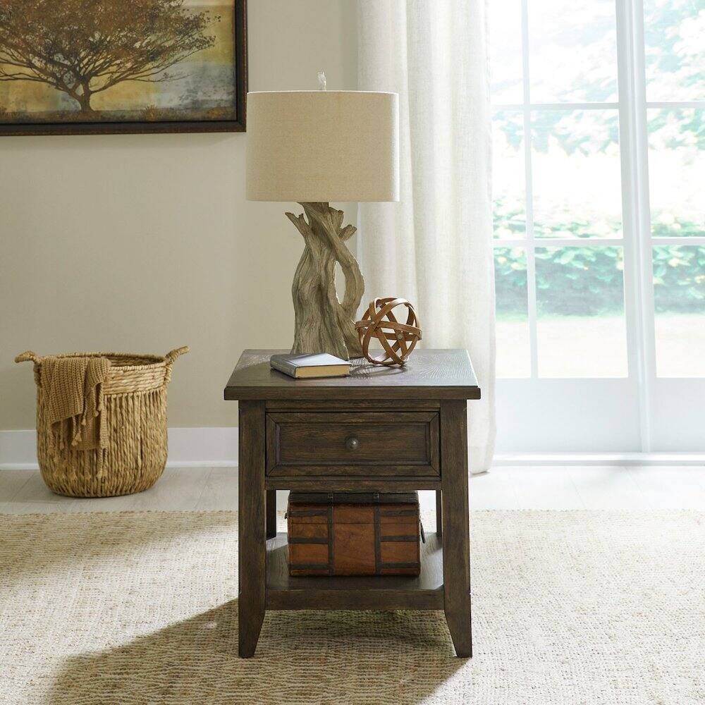 Alt View 5. Liberty Furniture Industries - Rectangular End Table Traditional - Storage Drawer - Saddle Brown Oak Wood - Saddle Brown.