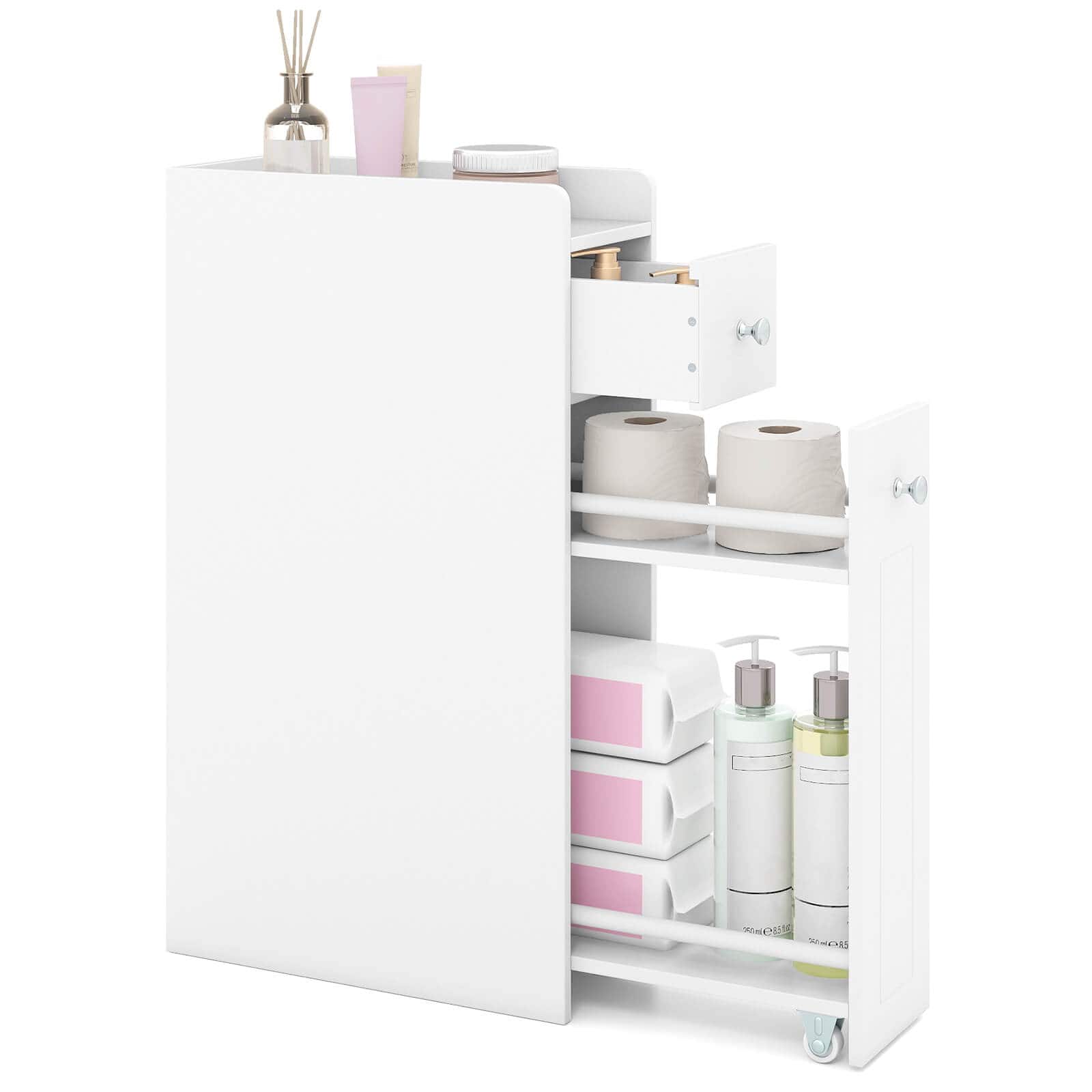 Costway - Small Bathroom Storage Cabinet 4-Tier Narrow Toilet Side Storage Cabinet - White