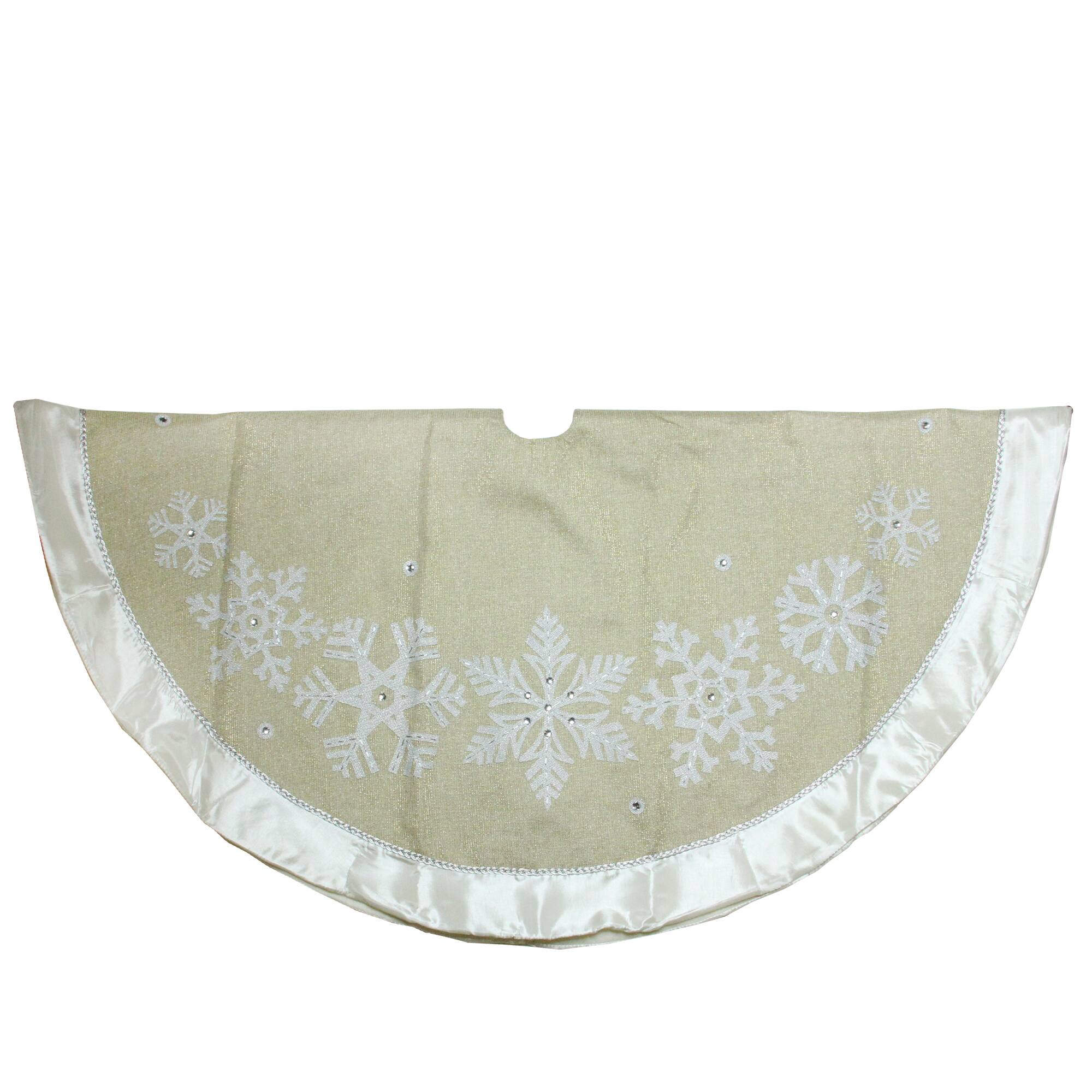Front. Dyno - 48" Gold and Silver Bordered Snowflake Christmas Tree Skirt - Gold.