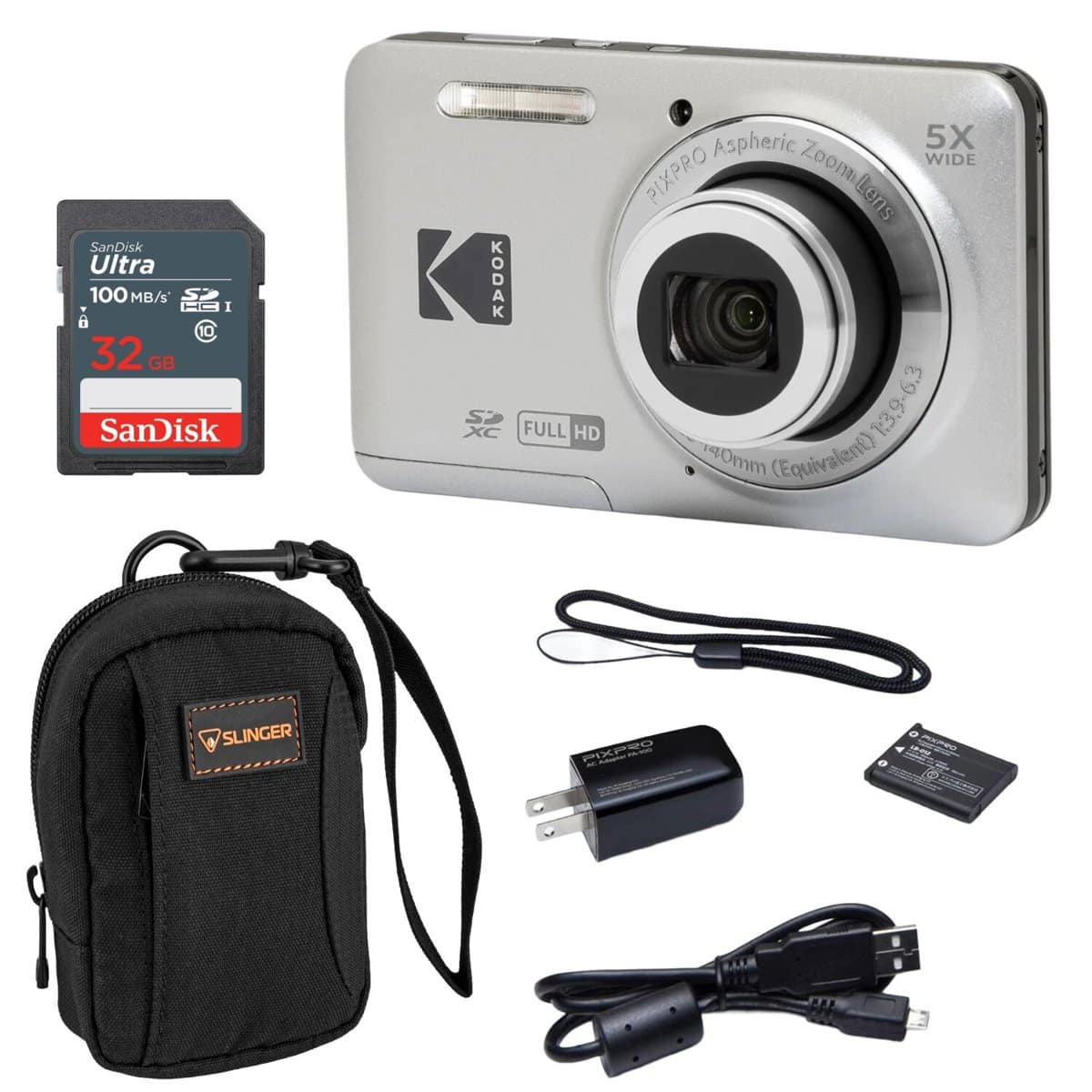 Bundle - Kodak - PIXPRO FZ55 Friendly Zoom Digital Camera, Silver, With SD Card &Camera Bag