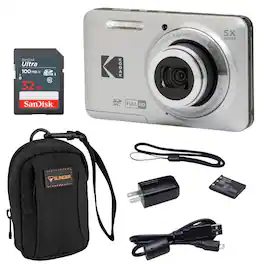 Bundle - Kodak - PIXPRO FZ55 Friendly Zoom Digital Camera, Silver, With SD Card &Camera Bag