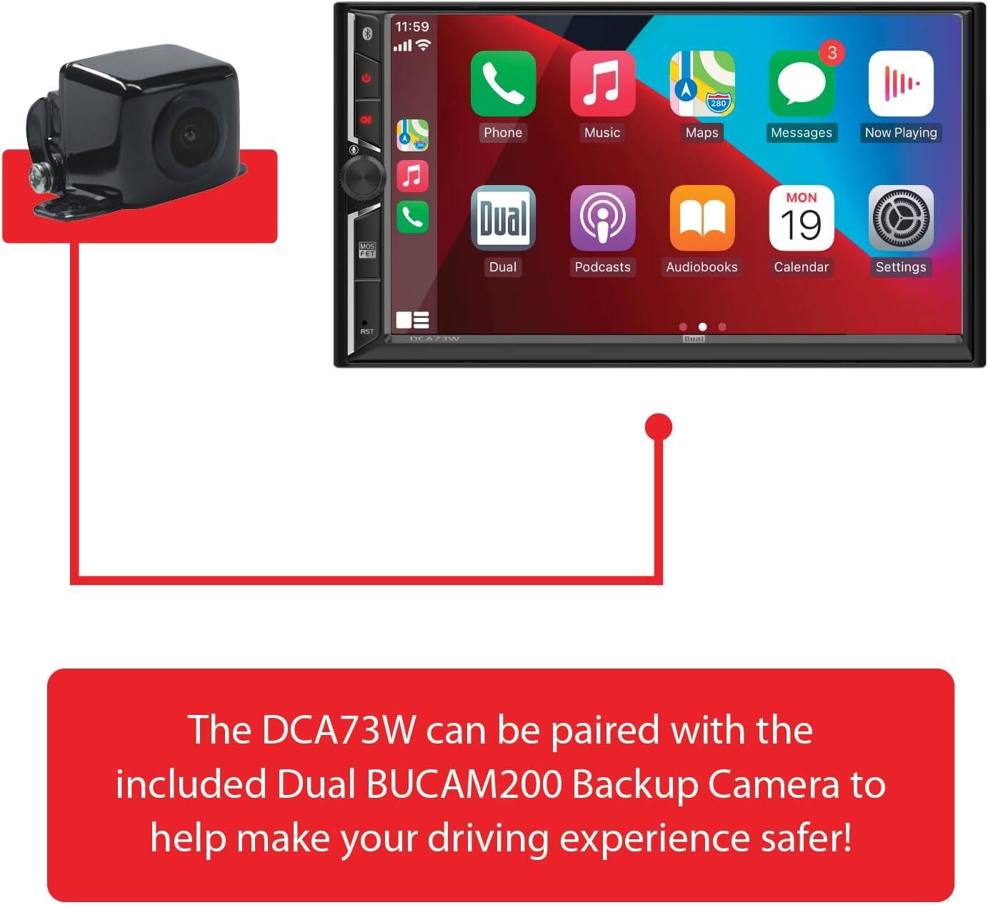 The DCA73W can be paired with the included Dual BUCAM200 Backup Camera to help make your driving experience safer!