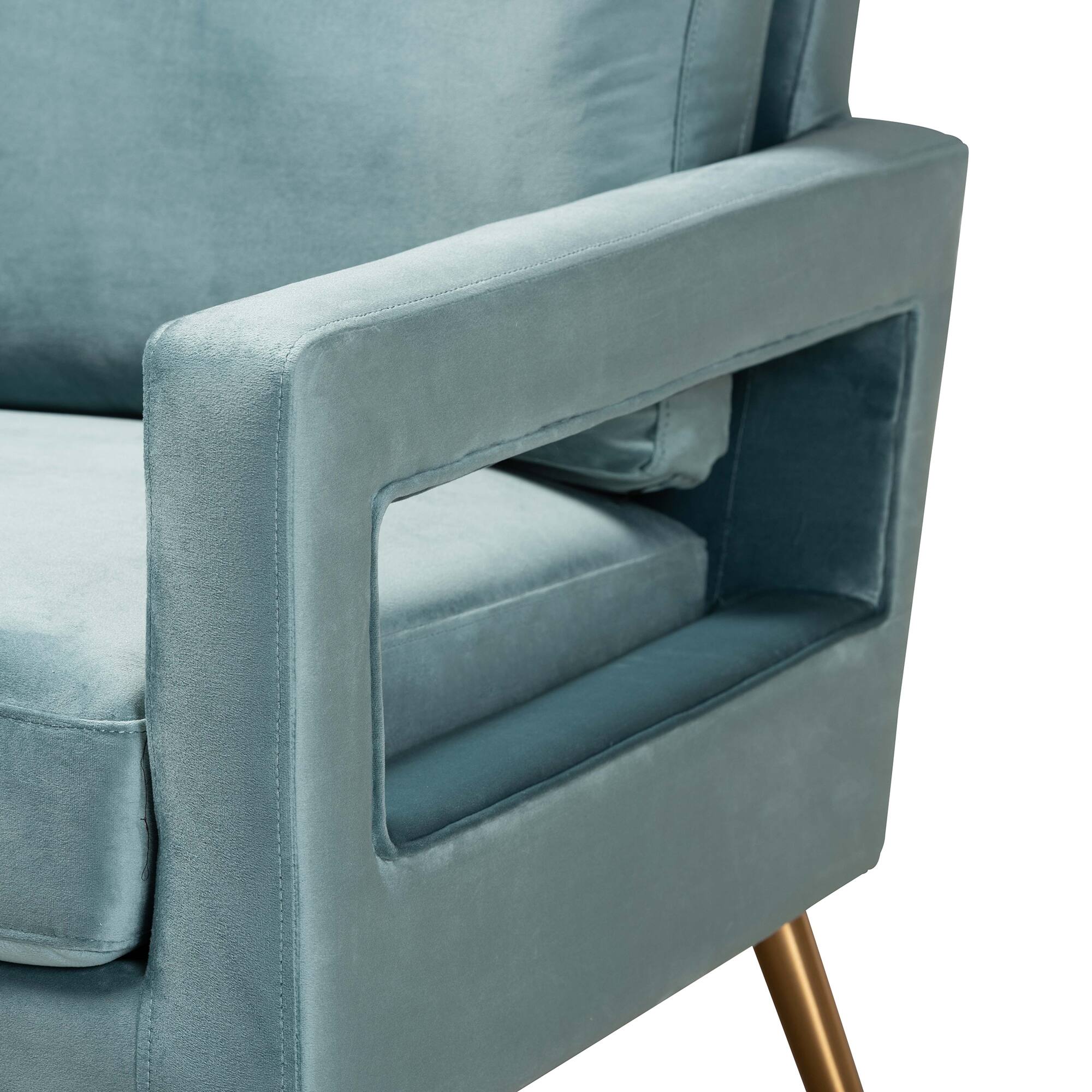 Alt View 1. Baxton Studio - Leland Glam and Luxe Velvet Fabric Upholstered and Gold Finished Armchair - Light Blue/Gold.