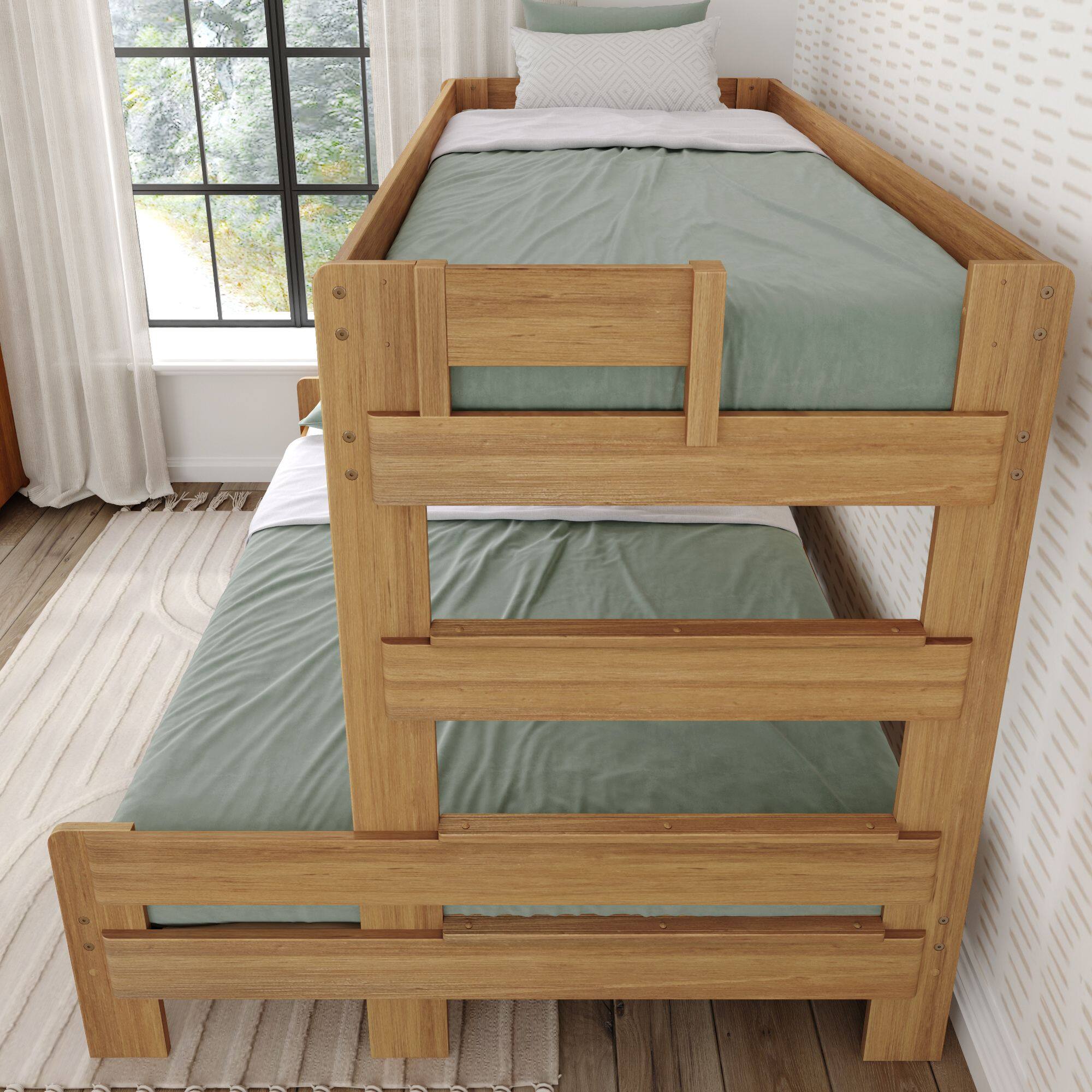 Alt View 3. Plank+Beam - Farmhouse Twin XL over Queen Bunk Bed Bed, Pecan - Pecan Dip.