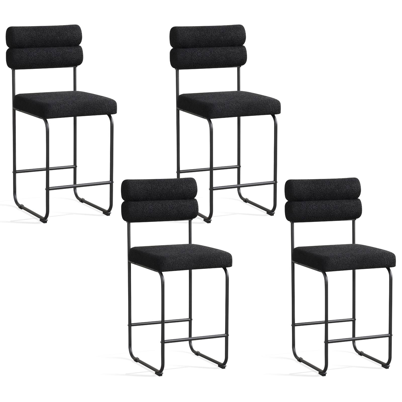 Gymax - Set of 4 Counter Height Bar Stools 26'' Counter Stools w/ Metal Frame & Footrest - Black