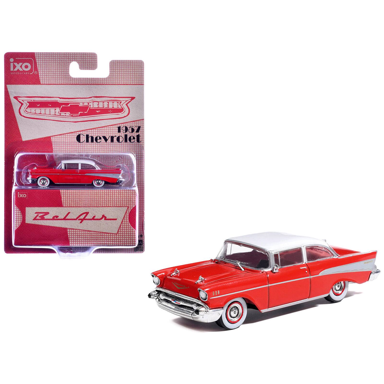 1957 Chevrolet Bel Air Red with White Top and Red Interior 1/64 Diecast Model by IXO Models