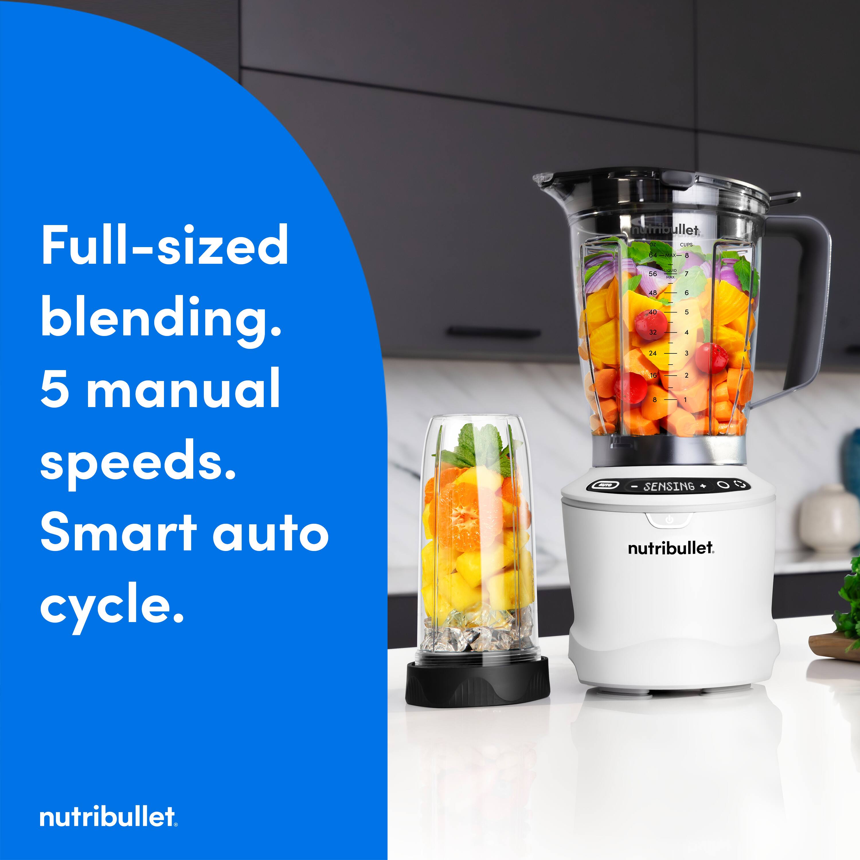 Full-sized blending. 5 manual speeds. Smart auto cycle. NutriBullet.