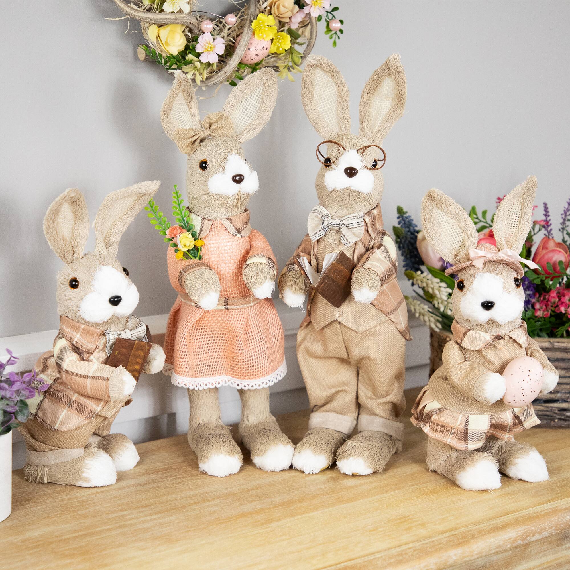 Northlight Girl Easter Rabbit Figurine with Plaid Dress 12