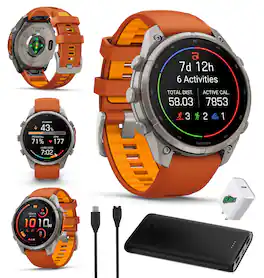 Garmin - Fenix 9 Pro inReach 47mm Titanium GPS Smartwatch Orange Bundle - Titanium with Autumn Orange/Spark Orange - (2025)