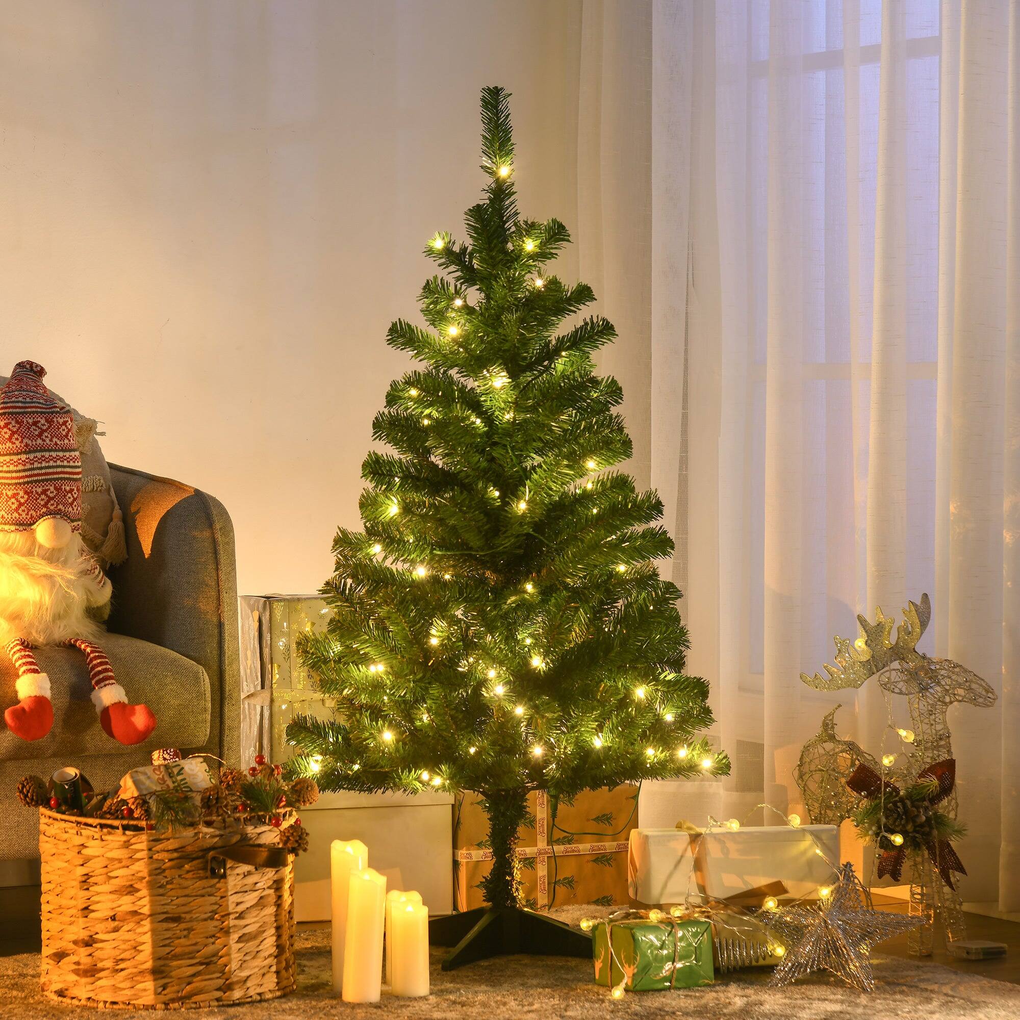 Alt View 4. Hivvago - 4ft Tall Prelit Artificial Christmas Tree Holiday DÃ©cor with 208 Branches - Green.