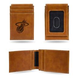 Rico Industries - Miami Heat NBA Laser Engraved Brown Front Pocket Wallet/Money Clip - Multi
