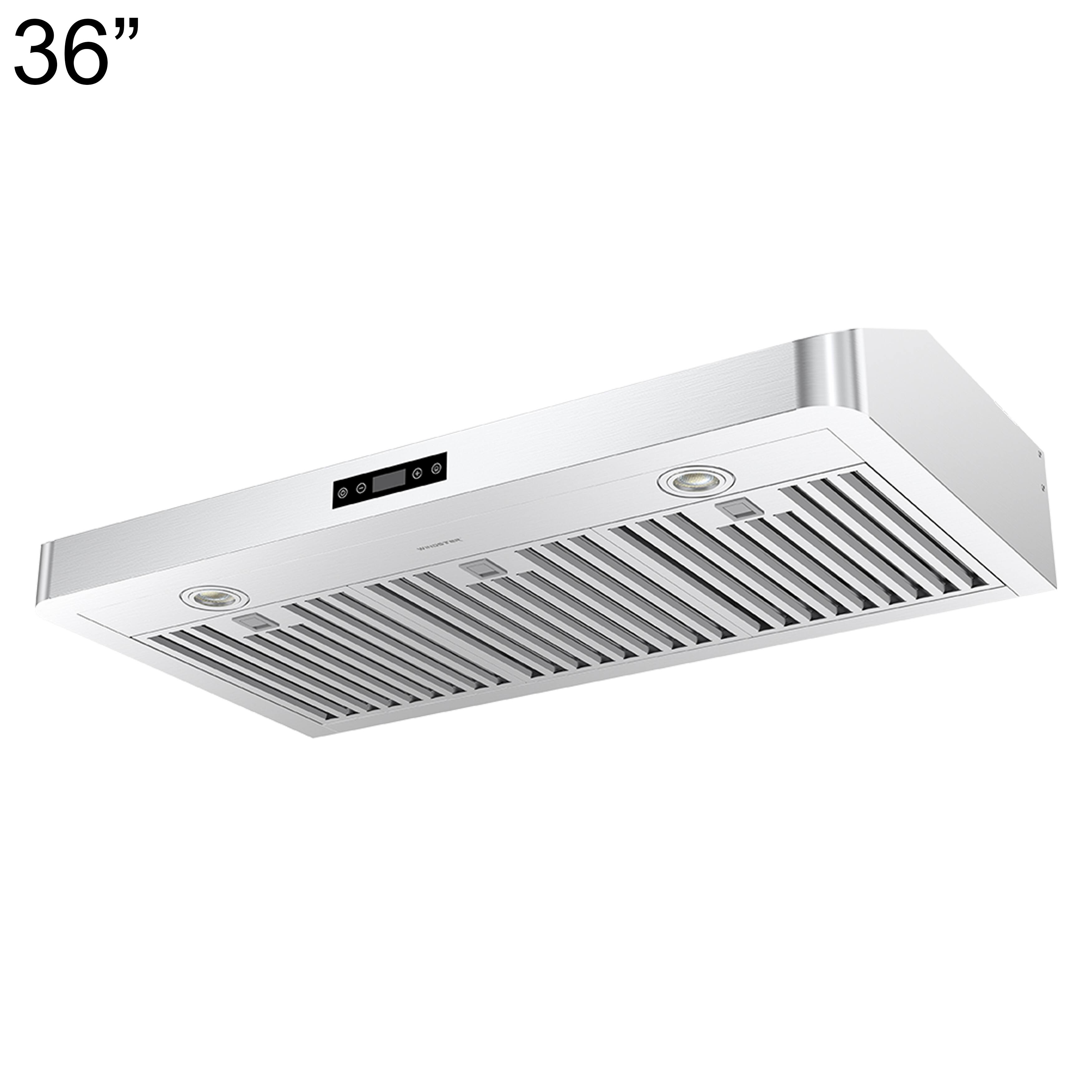 Left. Windster Hoods - 36" High-Performance Suction Under Cabinet Range Hood - Stainless Steel.
