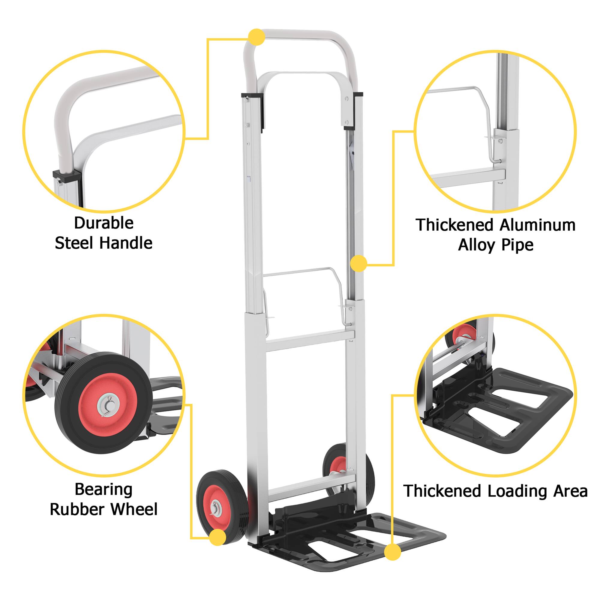 - Durable Steel Handle
- Thickened Aluminum Alloy Pipe
- Bearing Rubber Wheel
- Thickened Loading Area