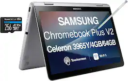 Samsung - Chromebook Plus V2 2-in-1 Laptop (12.2" Touch WUXGA Display, 4GB LPDDR3, 64GB eMMC, Chrome OS) w/256GB Card - Light Titan